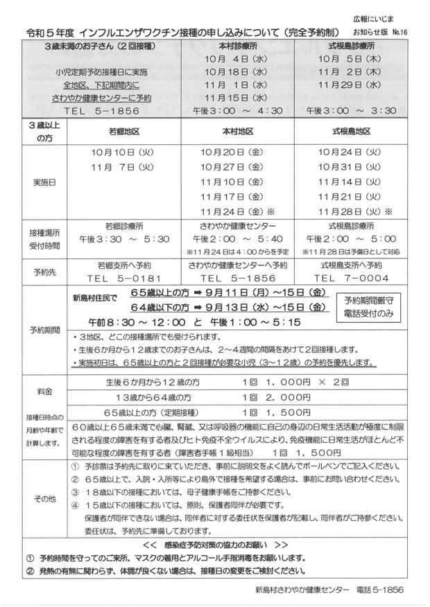 インフルエンザ予防接種について